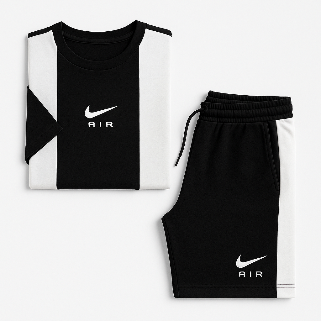 Nike Air Preto & Branco (camiseta + bermuda), da linha Nike Sportswear Air.